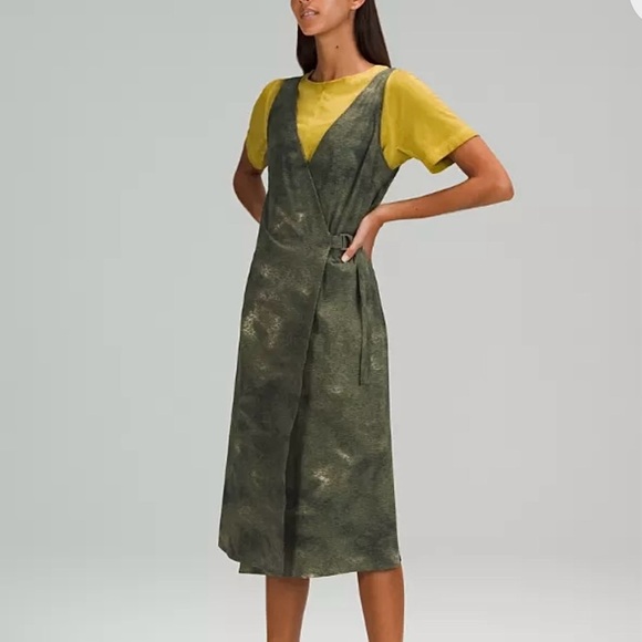 lululemon athletica Dresses & Skirts - Lululemon LAB Wrap it Up Belted Midi Dress 4 sage green sweat wicking stretch